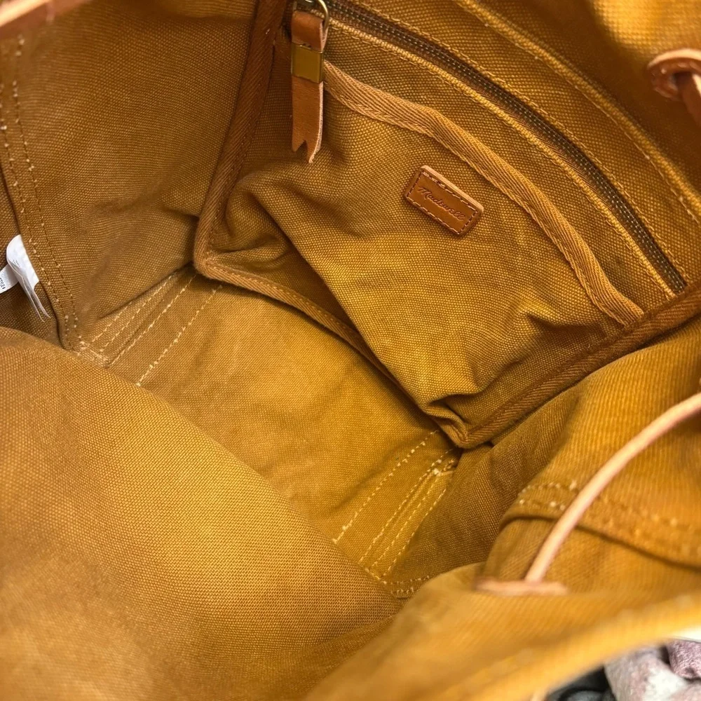 MADEWELL Brown Canvas SOMERSET Drawstring Leather Strap Backpack - Picture 10 of 10